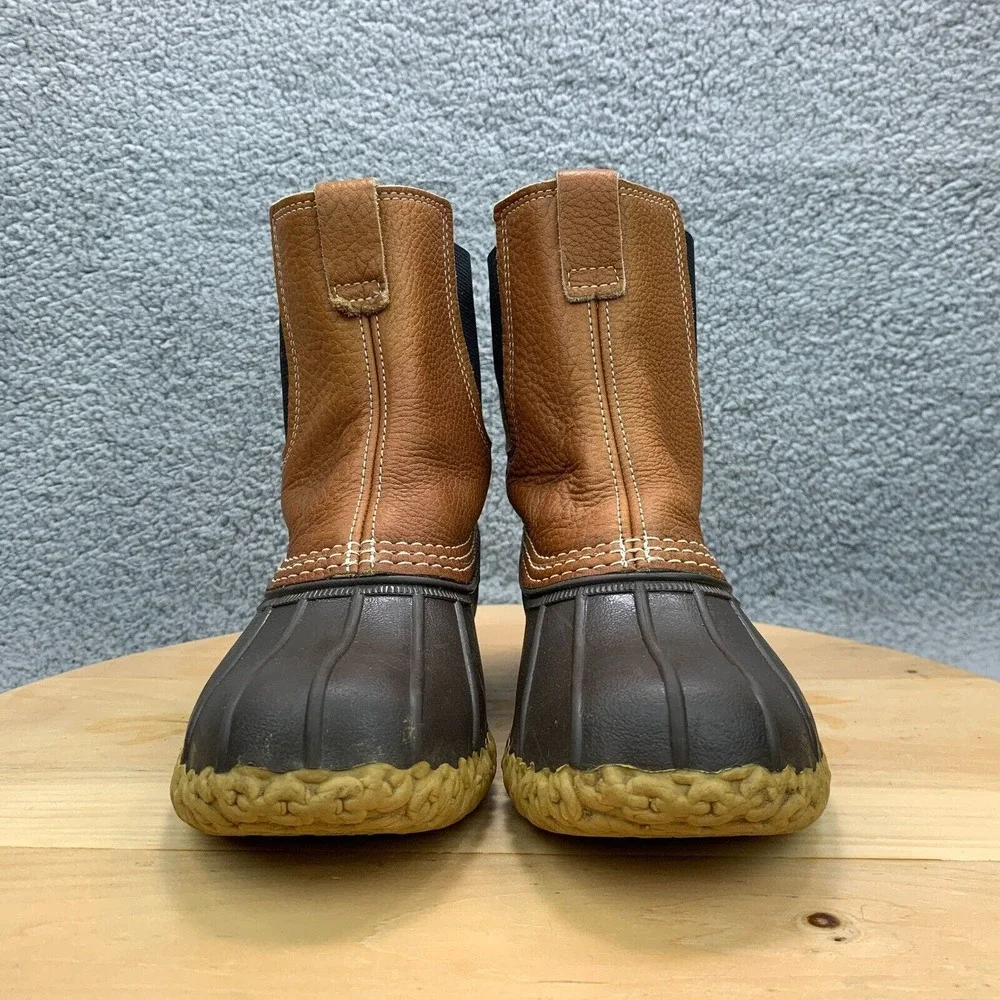 LL Bean Chelsea Boots Womens Size 8 Brown Leather Rubber Waterproof_2